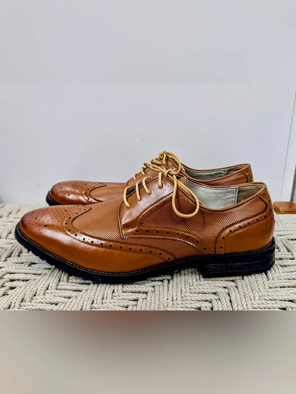 Adolfo Men’s 13 Light Brown Wingtip Brogue Derby Dress Shoes S/BUFALO-1 IOB